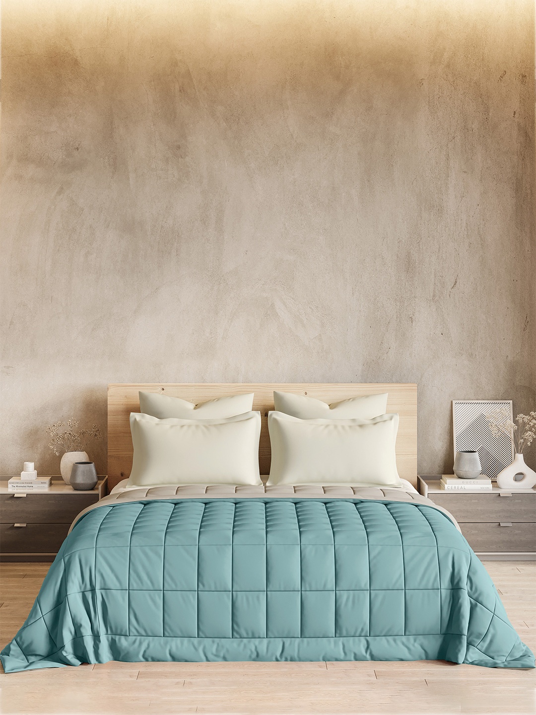DDecor Turquoise Blue AC Room 120 GSM Double Bed Quilt