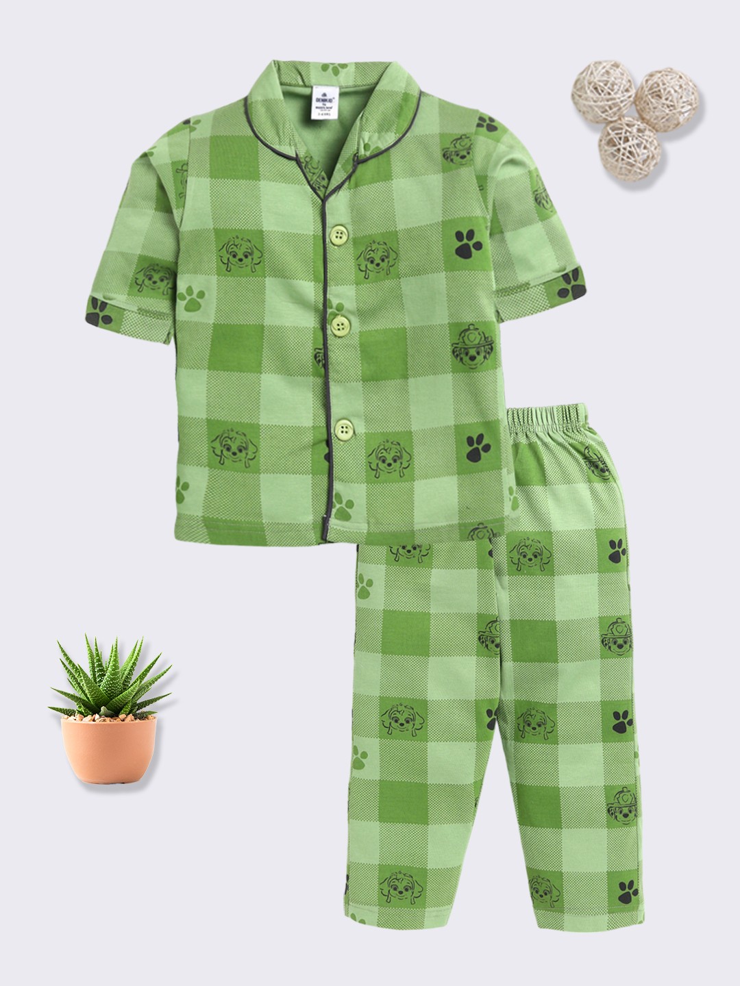 

Here&Now X Denikid Boys Cotton Checked Shirt with Trousers, Green