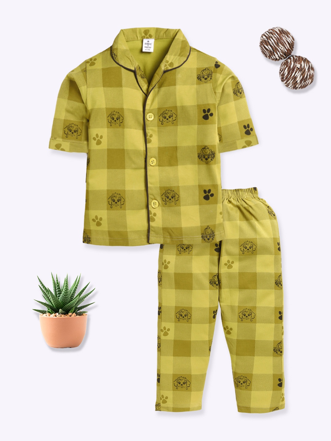 

Here&Now X Denikid Boys Cotton Checked Shirt with Trousers, Mustard