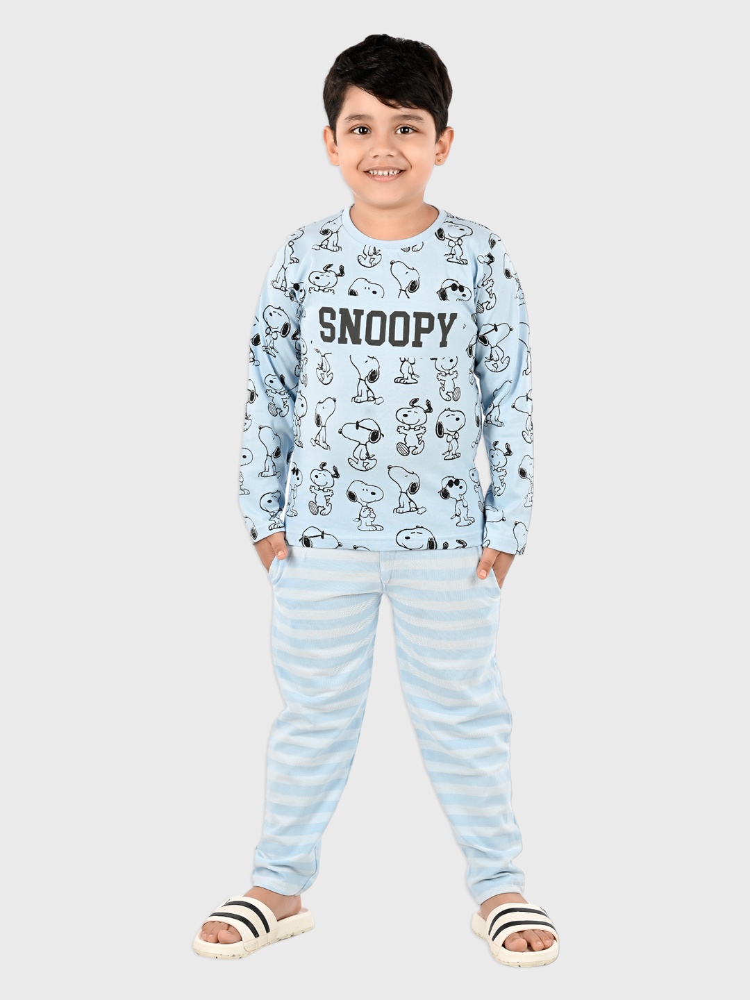 

Here&Now X Denikid Boys Printed T-shirt with Striped Leggings, Blue