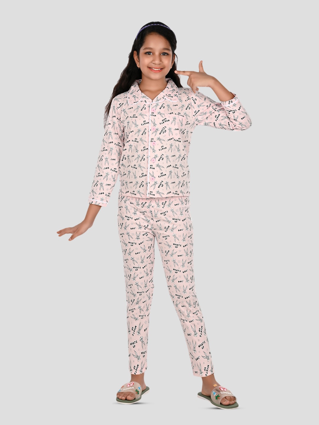 

Here&Now X Denikid Girls Pure Cotton Printed Shirt with Trousers, Pink