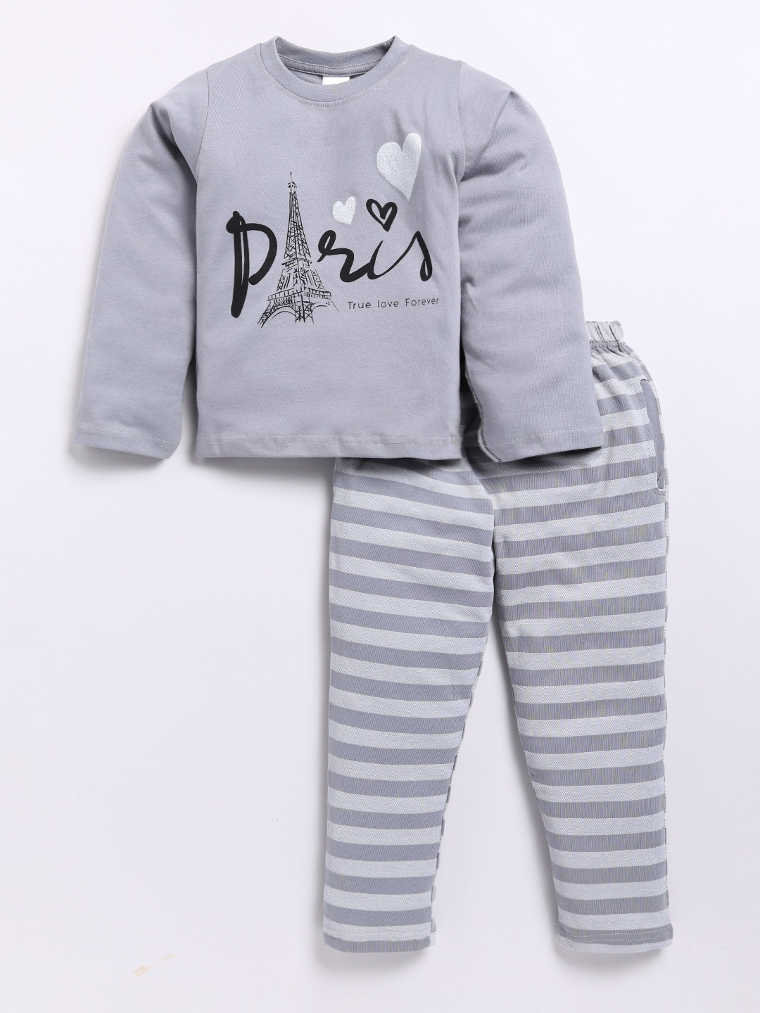 

Here&Now X Denikid Girls Printed Pure Cotton T-shirt with Trousers, Grey