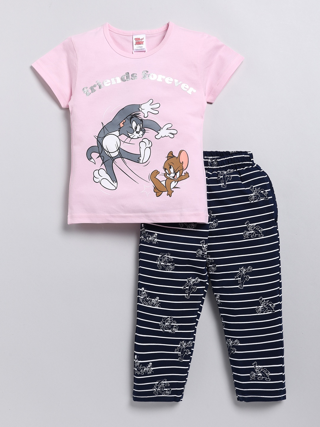 

Here&Now X Denikid Girls Tom & Jerry Printed Pure Cotton T-shirt with Trousers, Pink