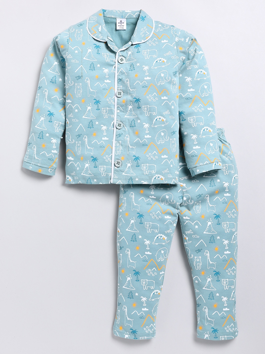 

Here&Now X Denikid Boys Cotton Printed Shirt with Trousers, Blue