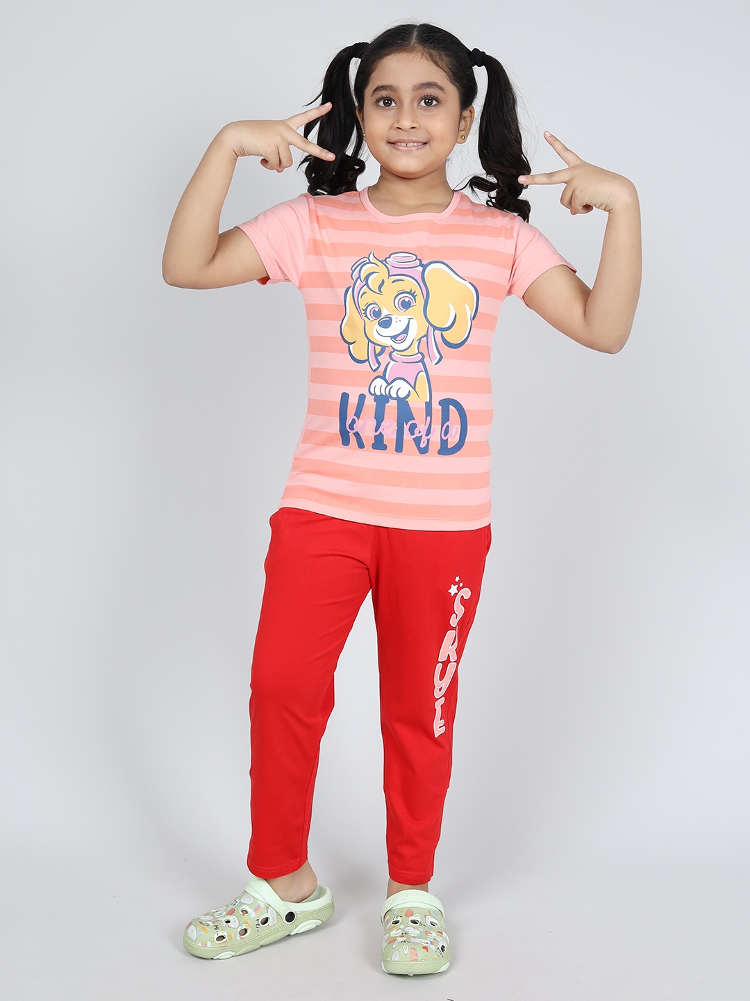 

Here&Now X Denikid Girls Paw Patrol Printed Pure Cotton T-shirt with Trousers, Peach