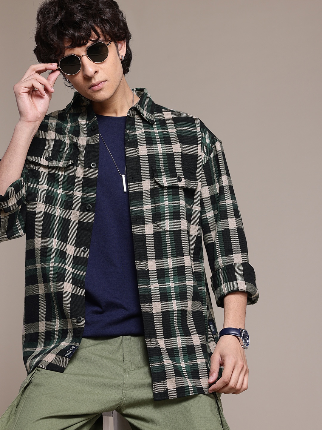 

The Roadster Lifestyle Co. Tartan Checks Casual Shacket, Green