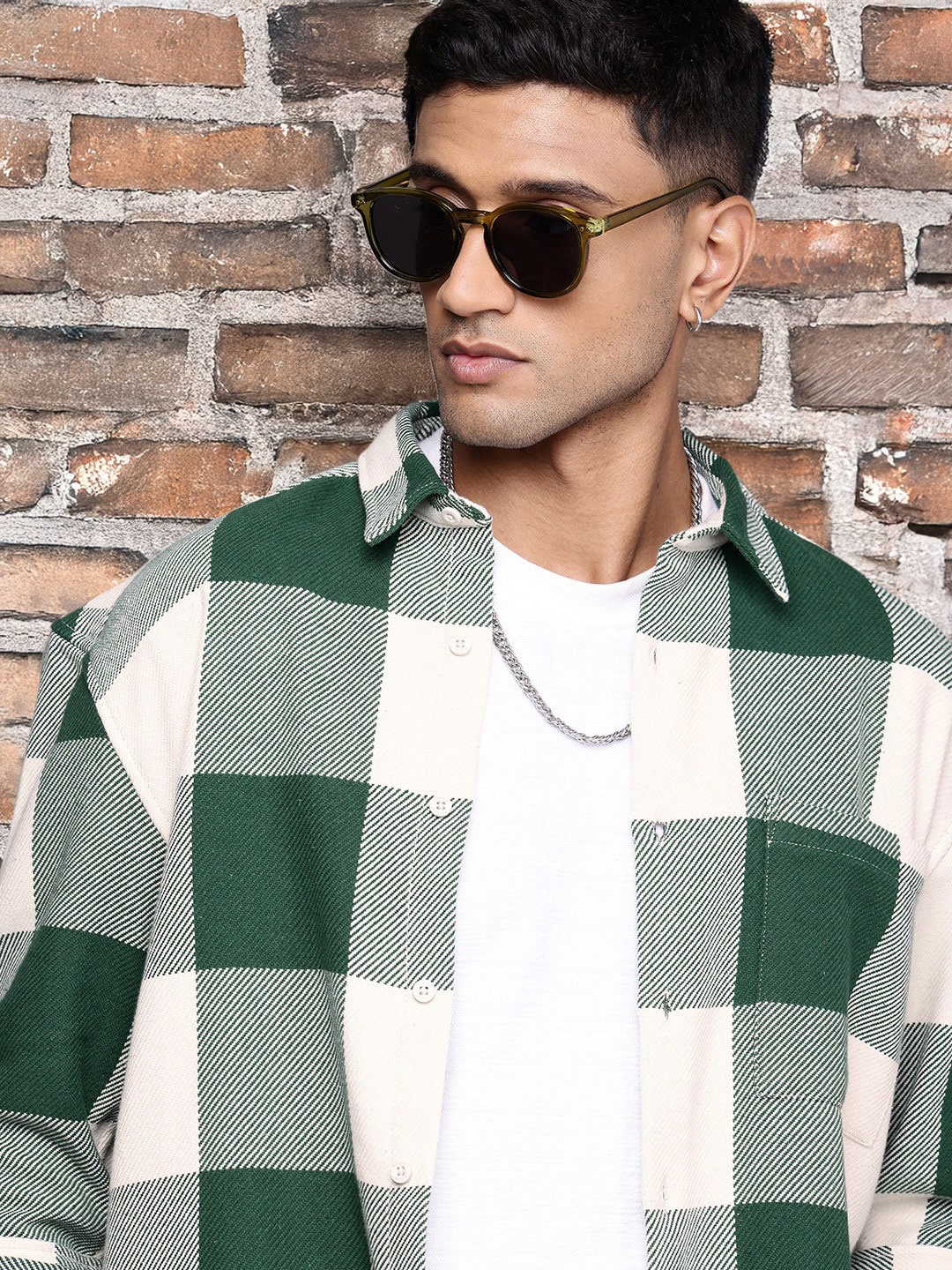 

The Roadster Life Co. Opaque Checked Relaxed Fit Casual Shacket, Green