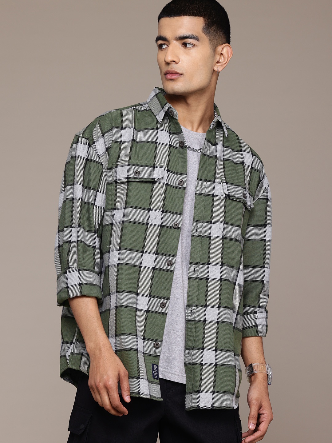 

The Roadster Life Co. Checked Relaxed Fit Casual Shacket, Green