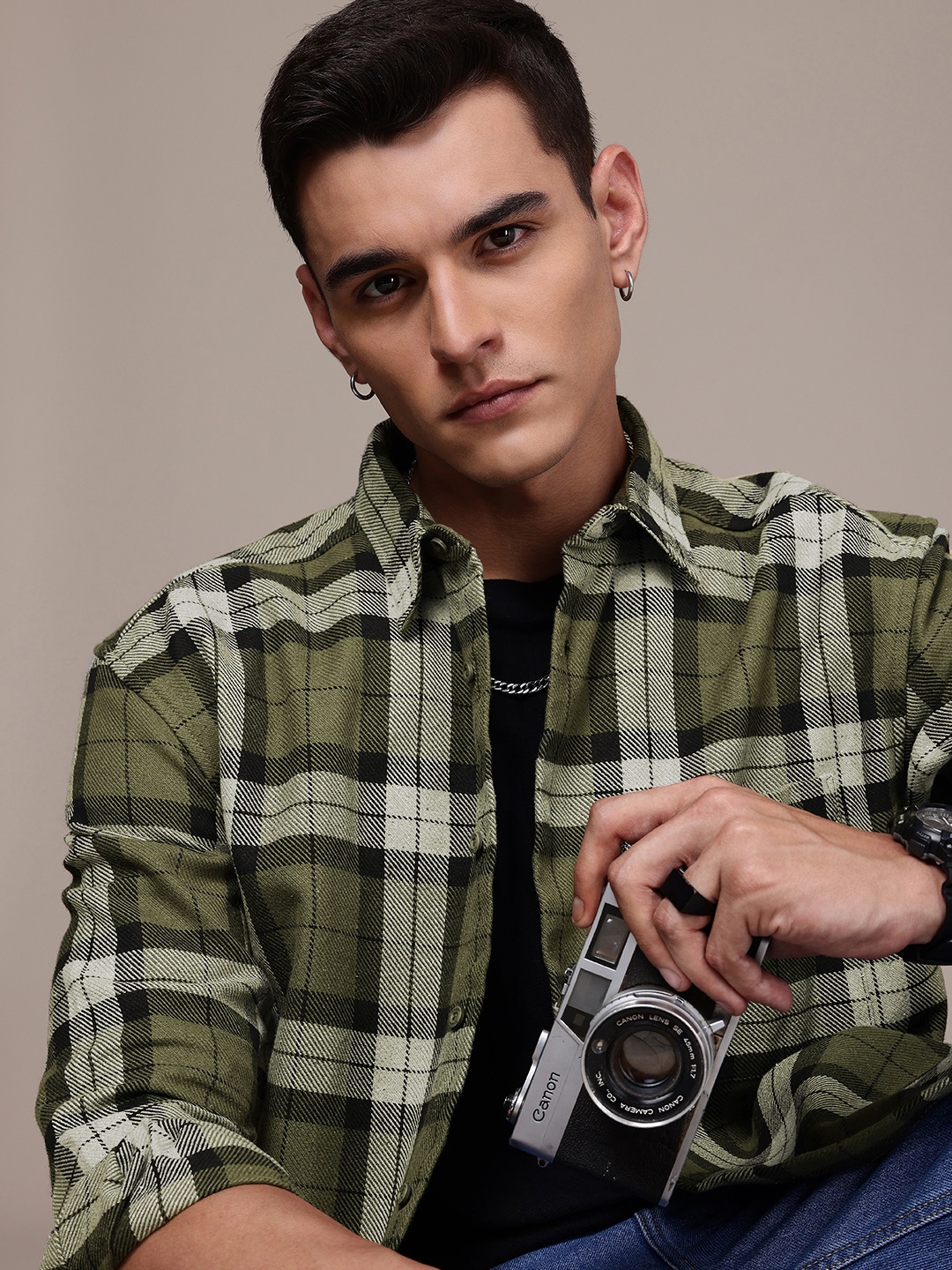 

The Roadster Life Co. Opaque Checked Casual Shacket, Olive
