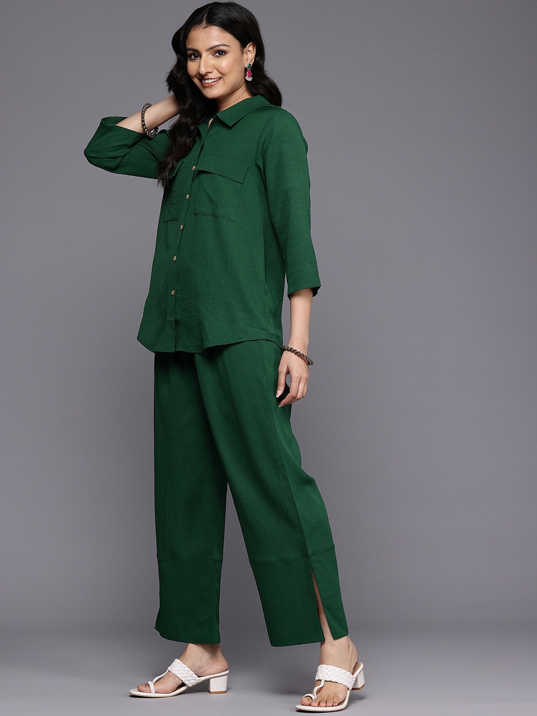 

Varanga Crepe Shirt With Trousers, Green