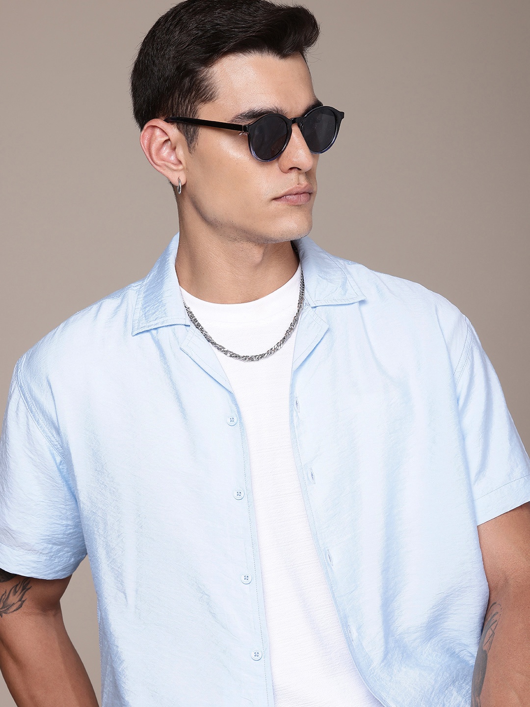 

The Roadster Life Co. Drop-Shoulder Relaxed Fit Casual Shirt, Blue