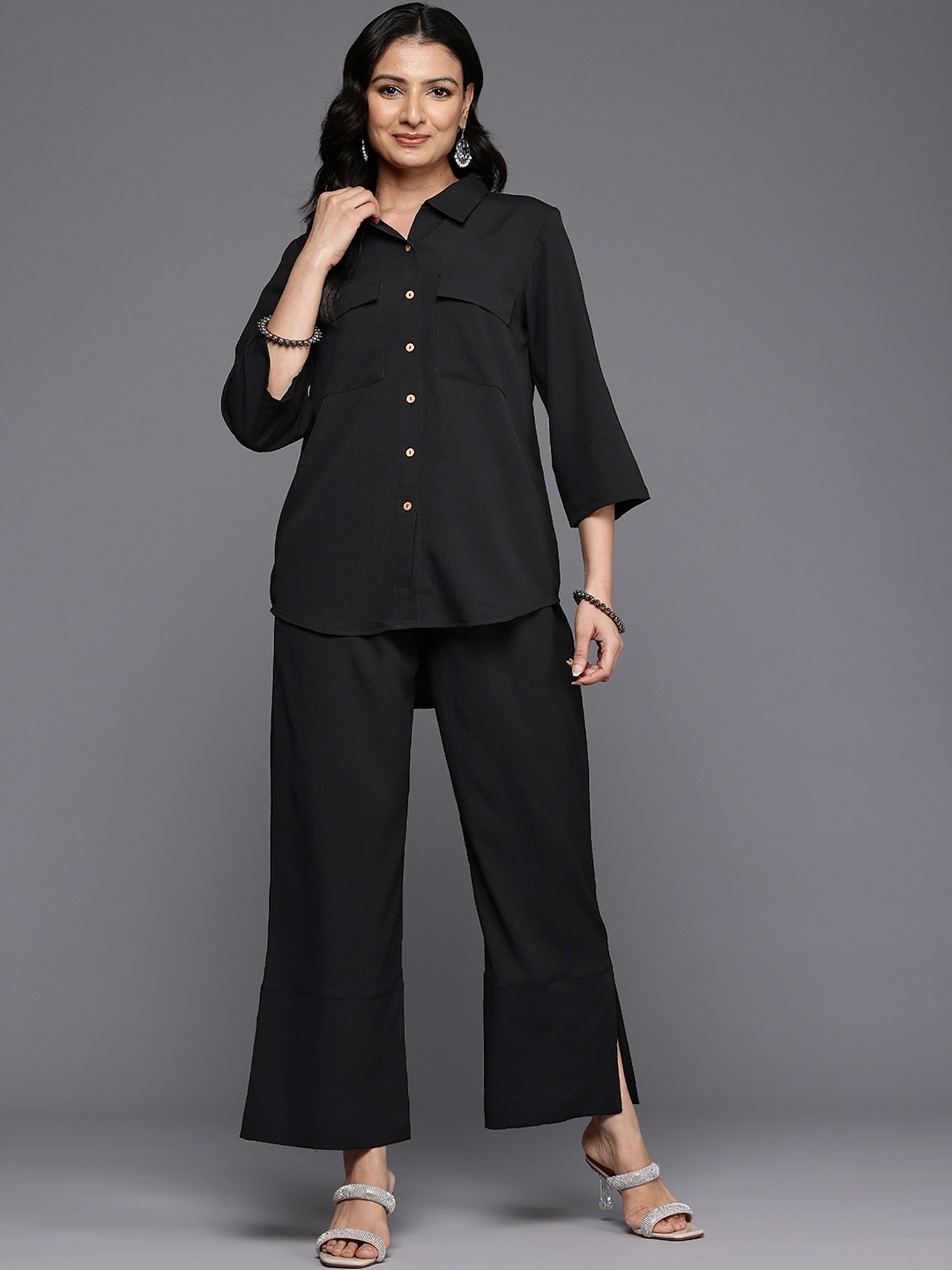 

Varanga Crepe Shirt With Trousers, Black