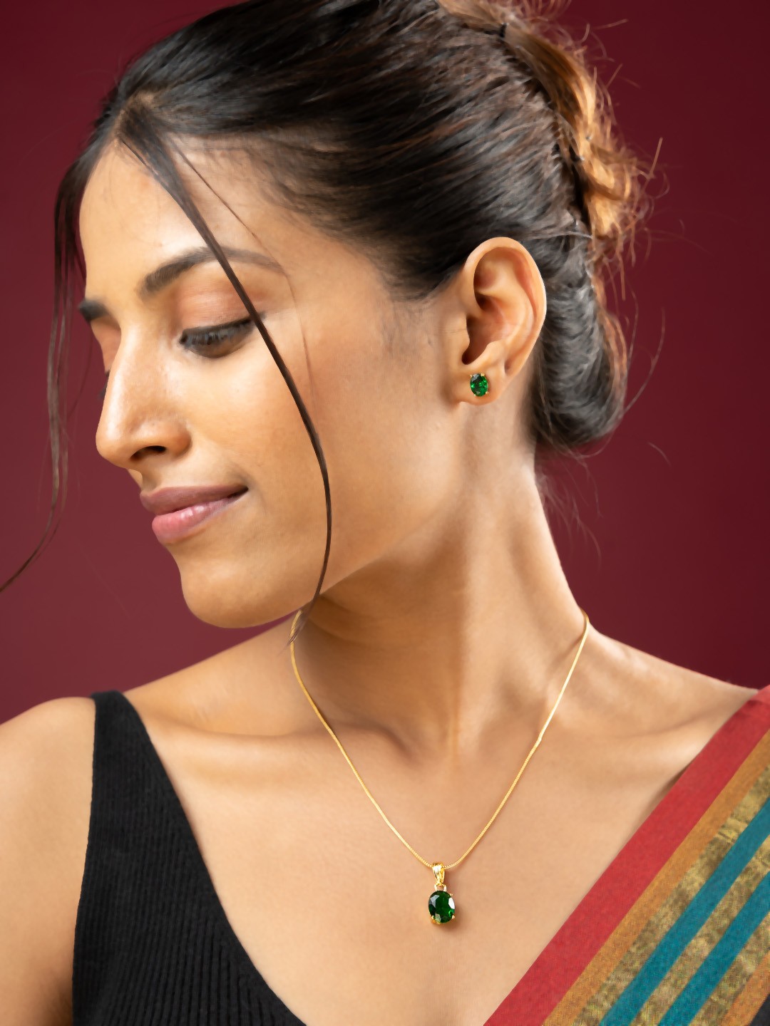 

VIRAASI Gold-Plated Emerald-Studded Jewellery Set