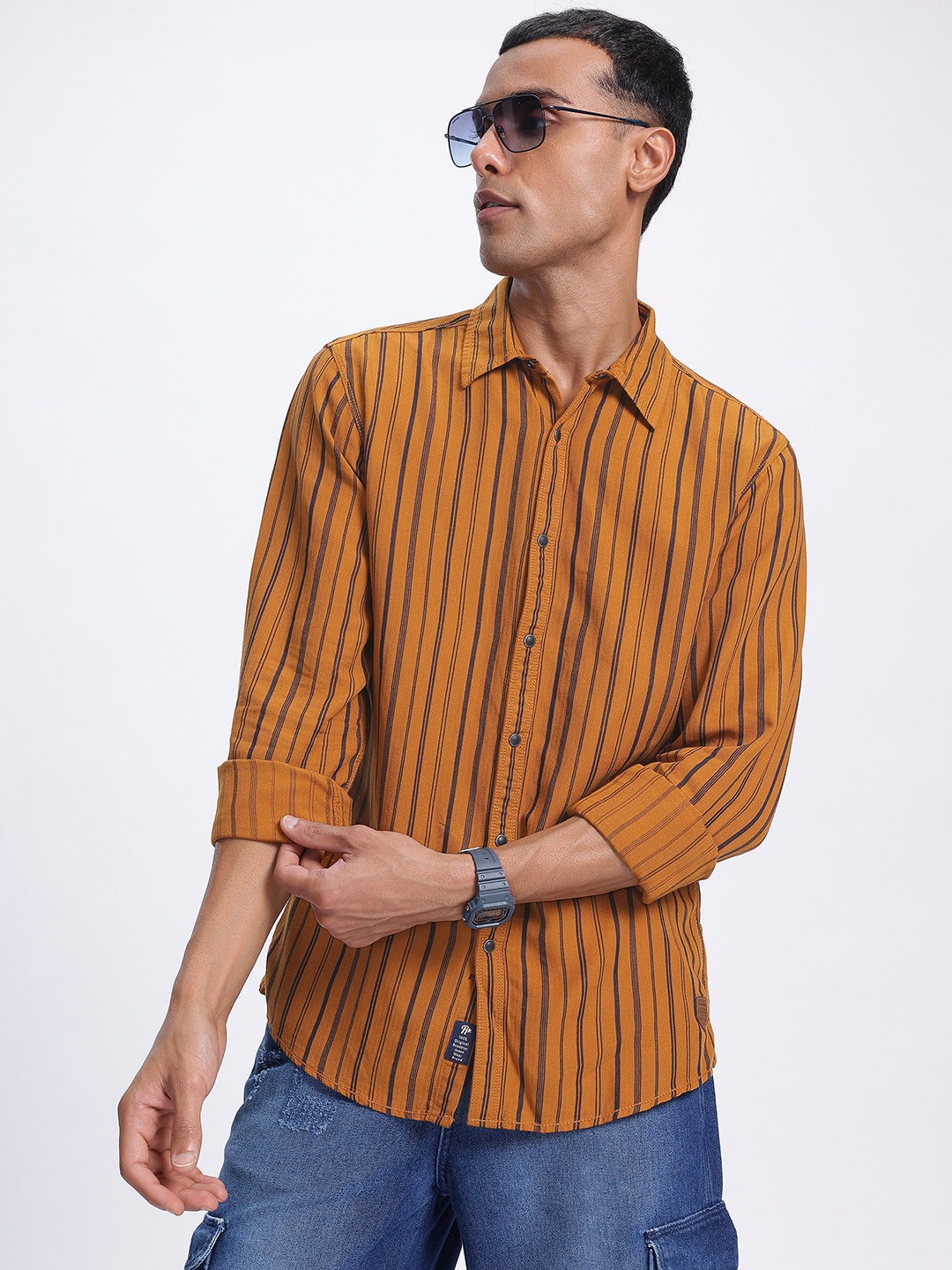 

The Roadster Lifestyle Co. Vertical Vibe Striped Shirt, Mustard