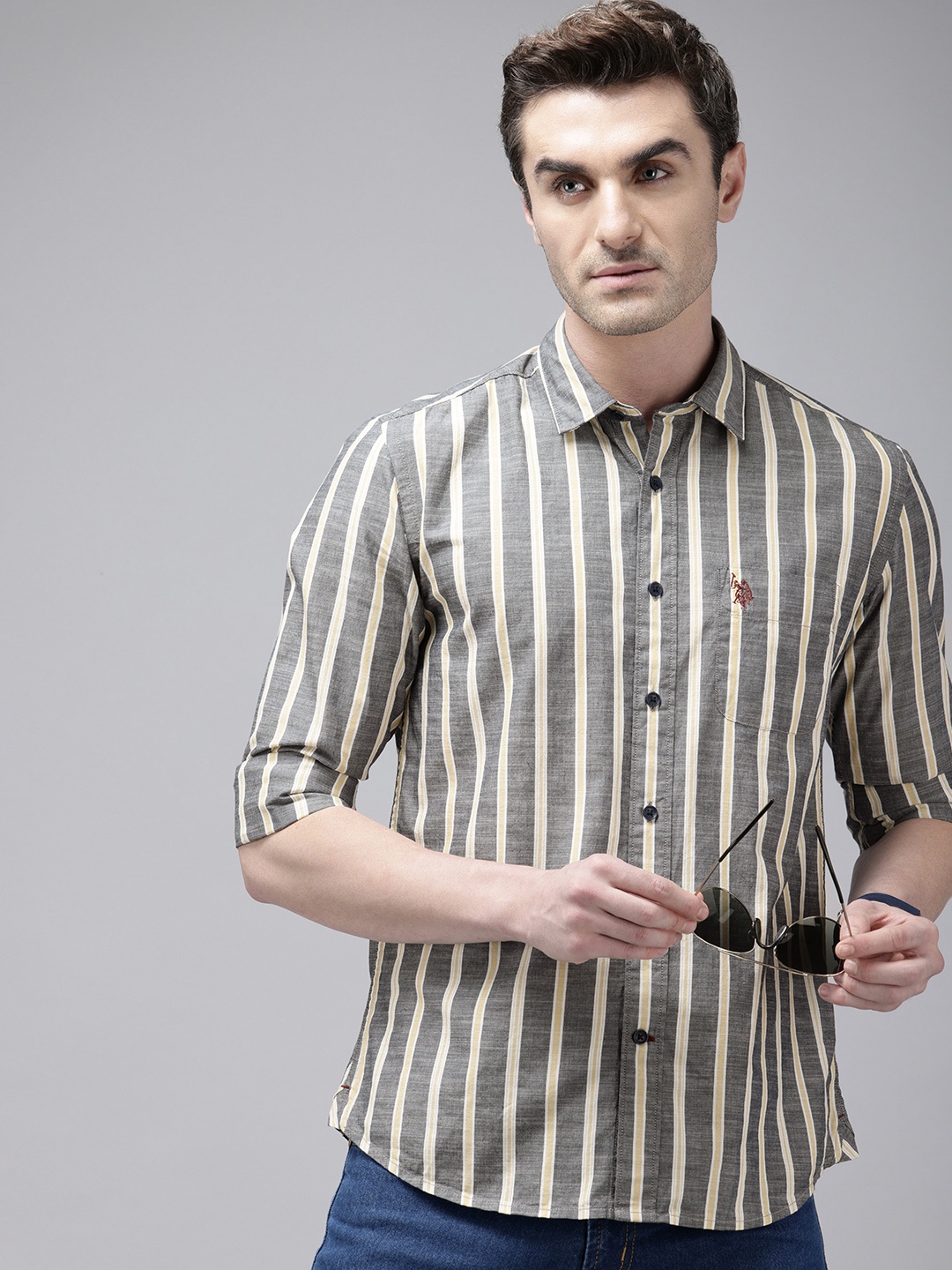 

U.S. Polo Assn. Denim Co. Opaque Striped Pure Cotton Casual Shirt, Navy blue