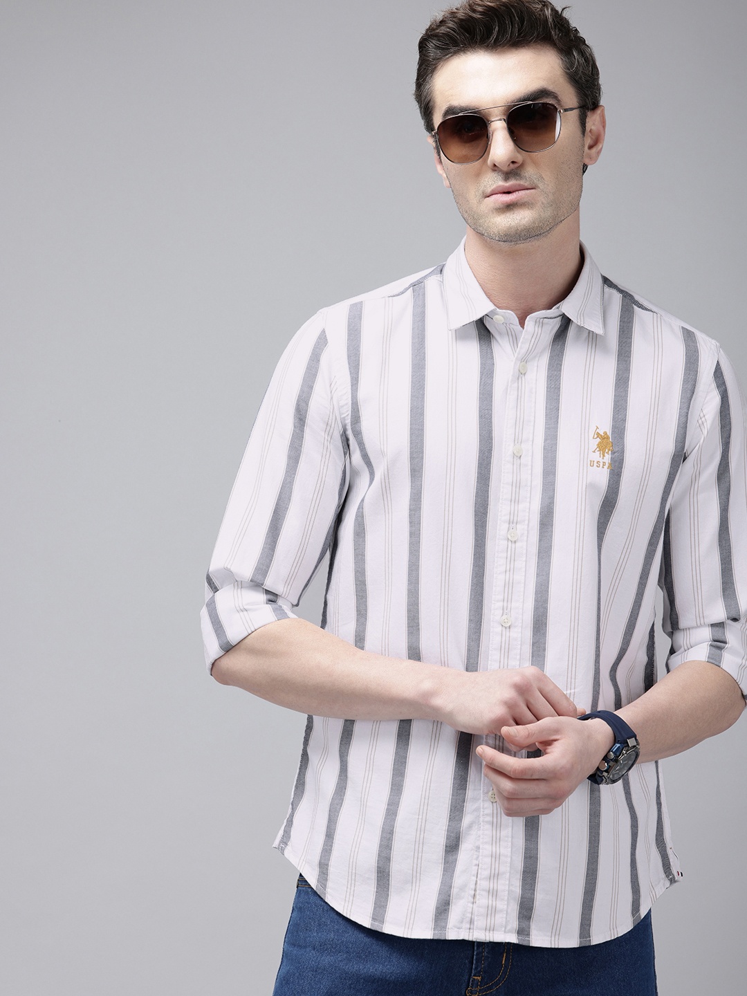 

U.S. Polo Assn. Denim Co. Opaque Striped Pure Cotton Casual Shirt, White