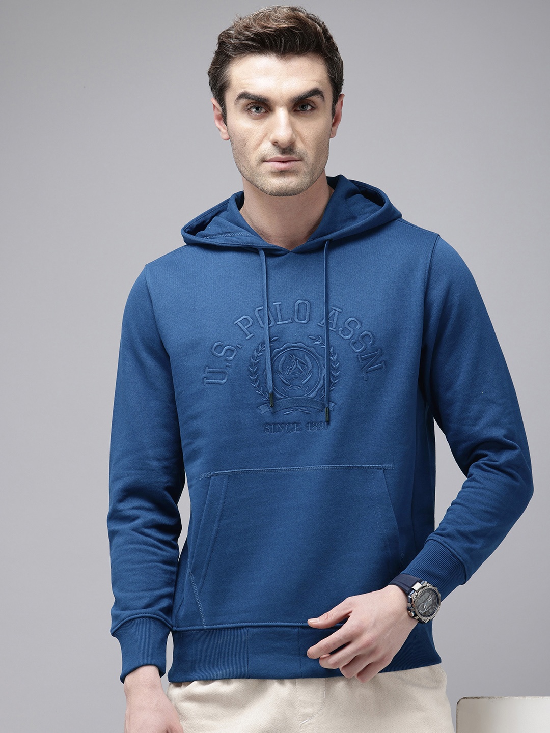

U.S. Polo Assn. Brand Logo Embroidered Hooded Sweatshirt, Blue