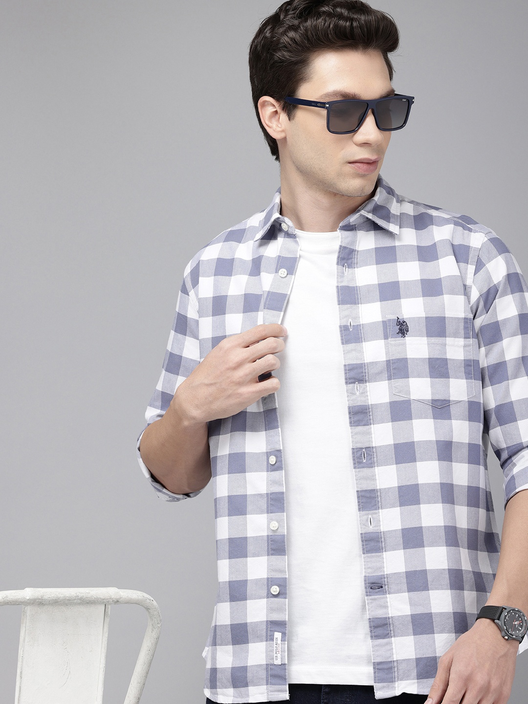 

U.S. Polo Assn. Pure Cotton Tailored Fit Buffalo Checks Opaque Casual Shirt, Blue
