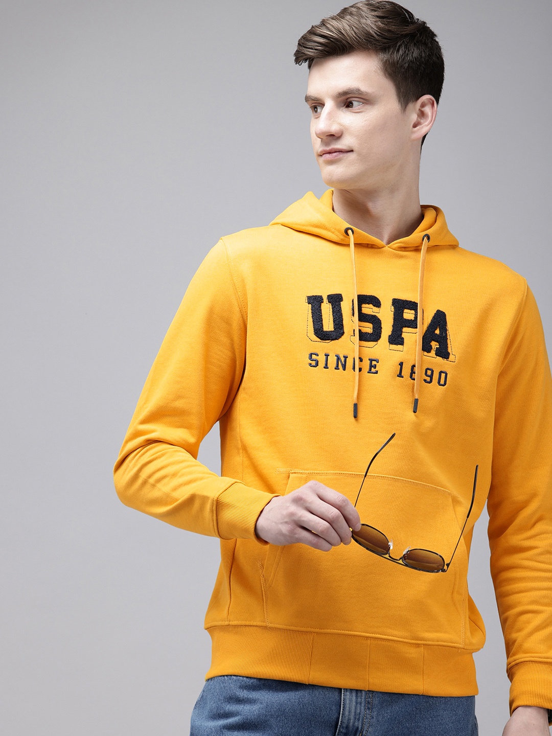 

U.S. Polo Assn. Brand Logo Embroidered Hooded Sweatshirt, Yellow