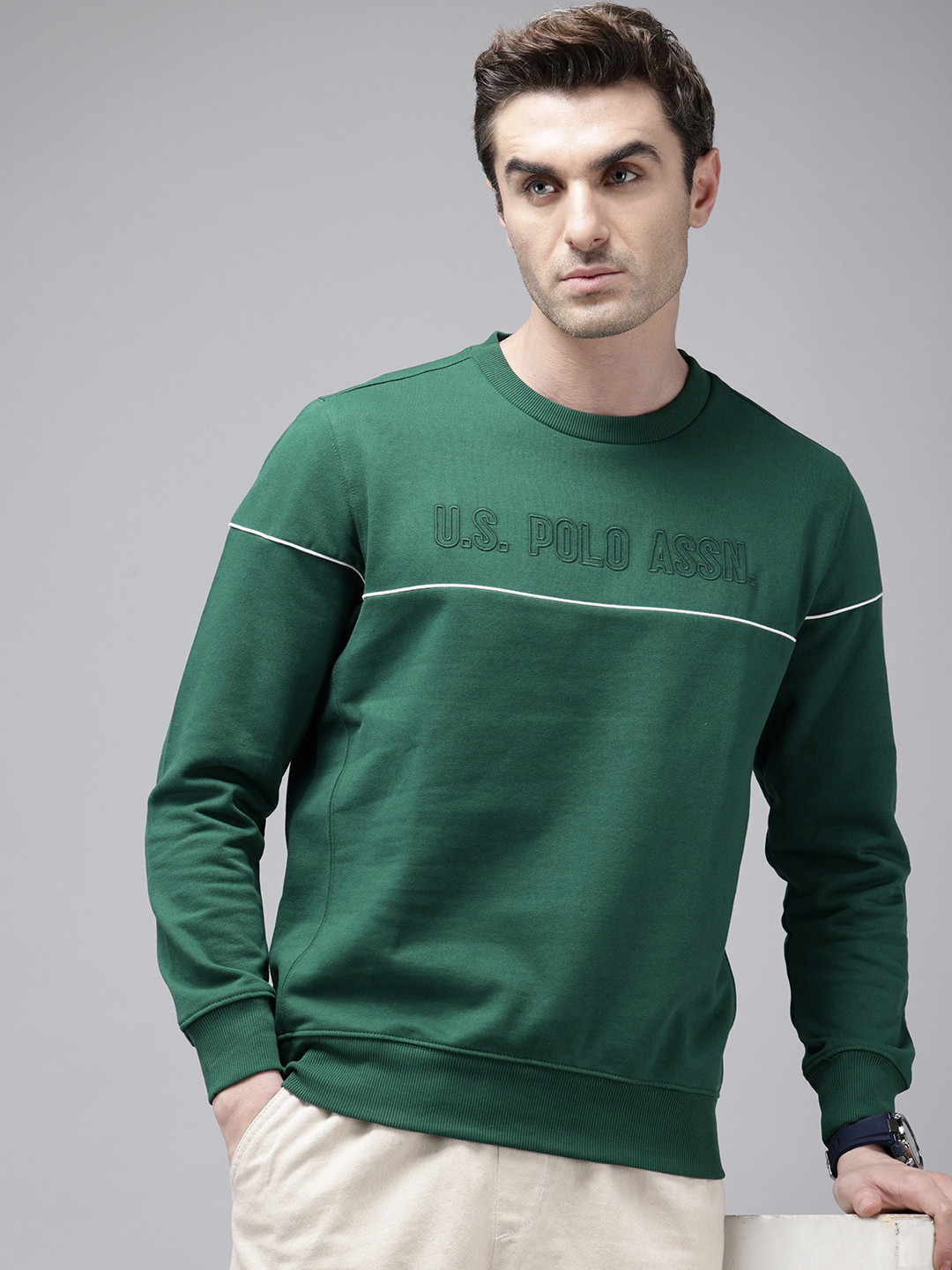 

U.S. Polo Assn. Brand Logo Embroidered Long Sleeves Sweatshirt, Green