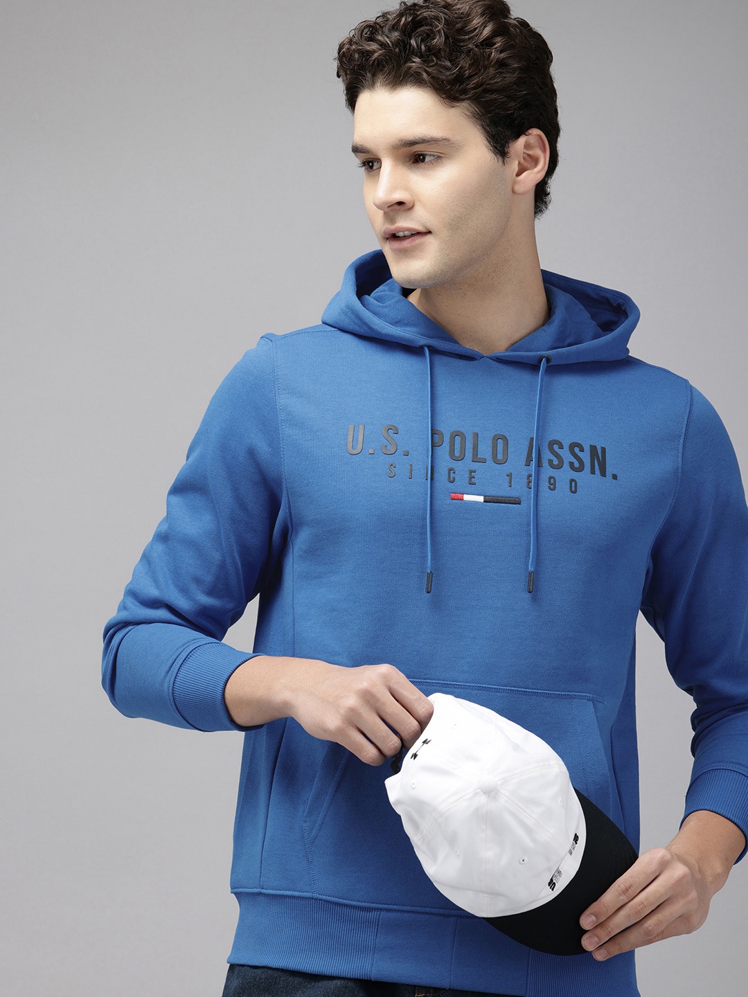 

U.S. Polo Assn. Brand Logo Printed Hooded Sweatshirt, Blue