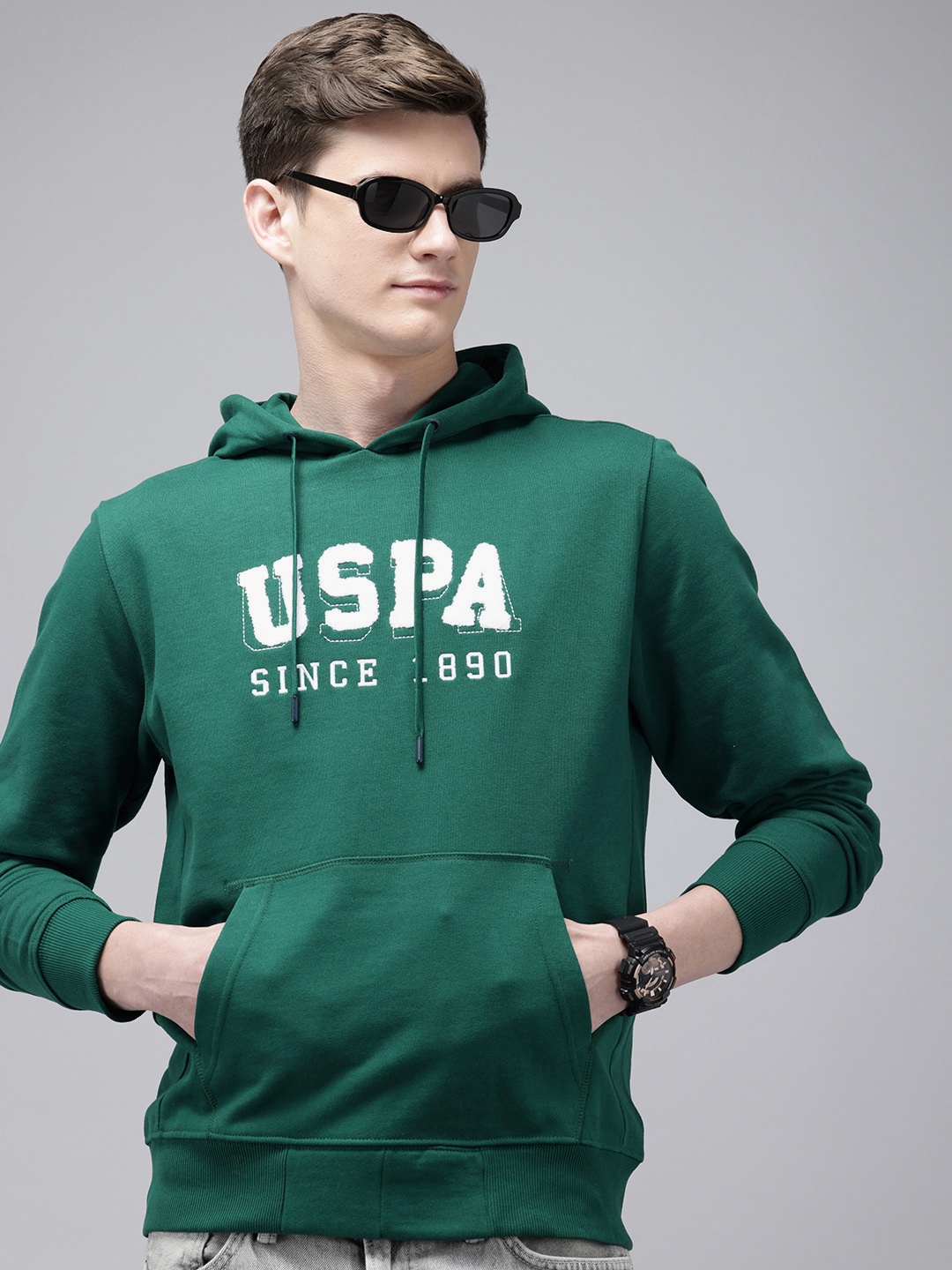 

U.S. Polo Assn. Brand Logo Embroidered Hooded Sweatshirt, Green