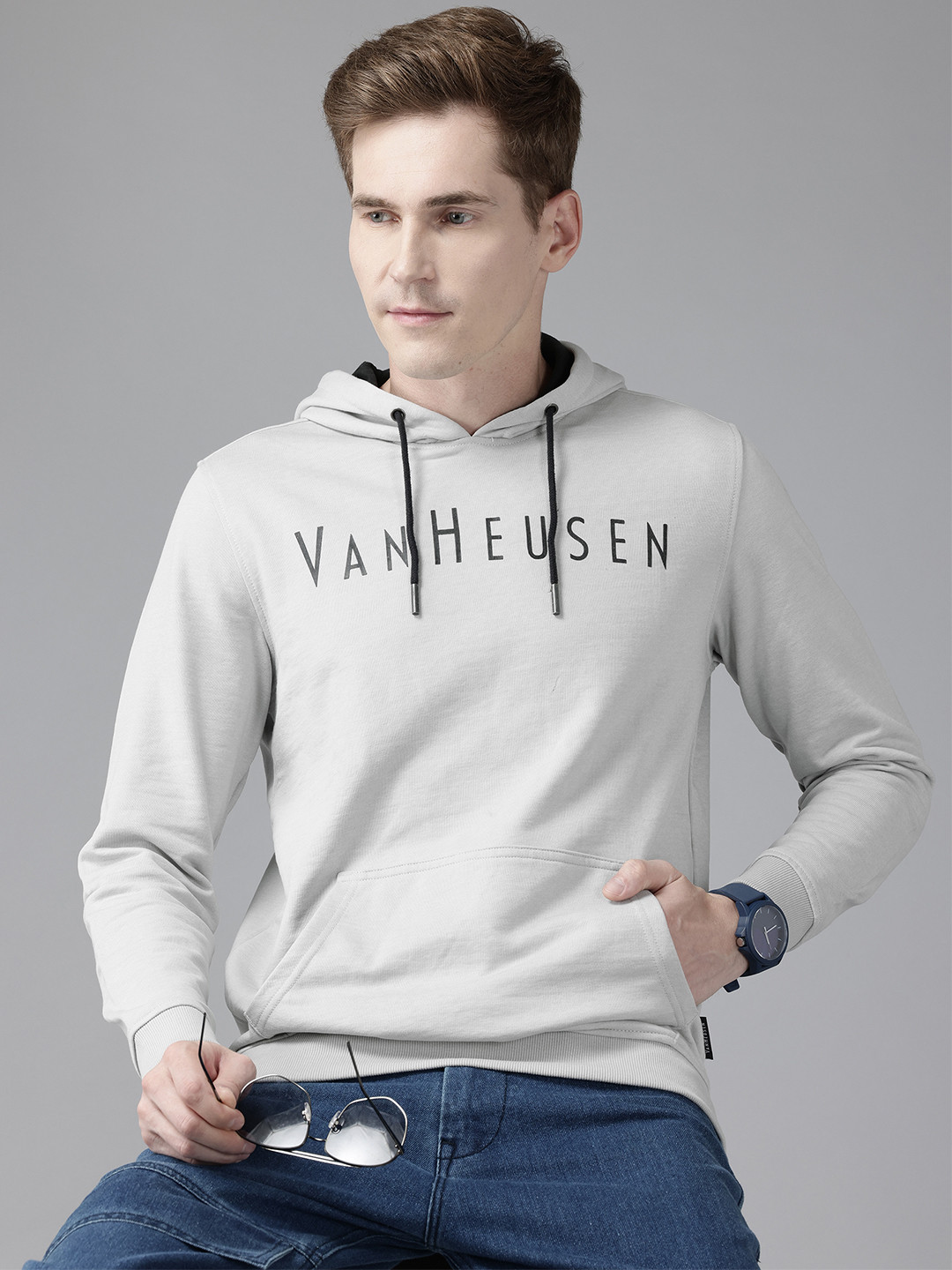 

Van Heusen Sport Brand-Logo Printed Hooded Sweatshirt, Grey