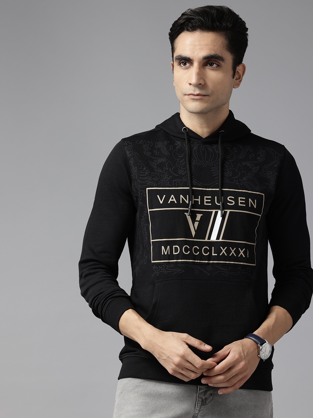 

Van Heusen Sport Brand Logo Printed Hooded Sweatshirt, Black