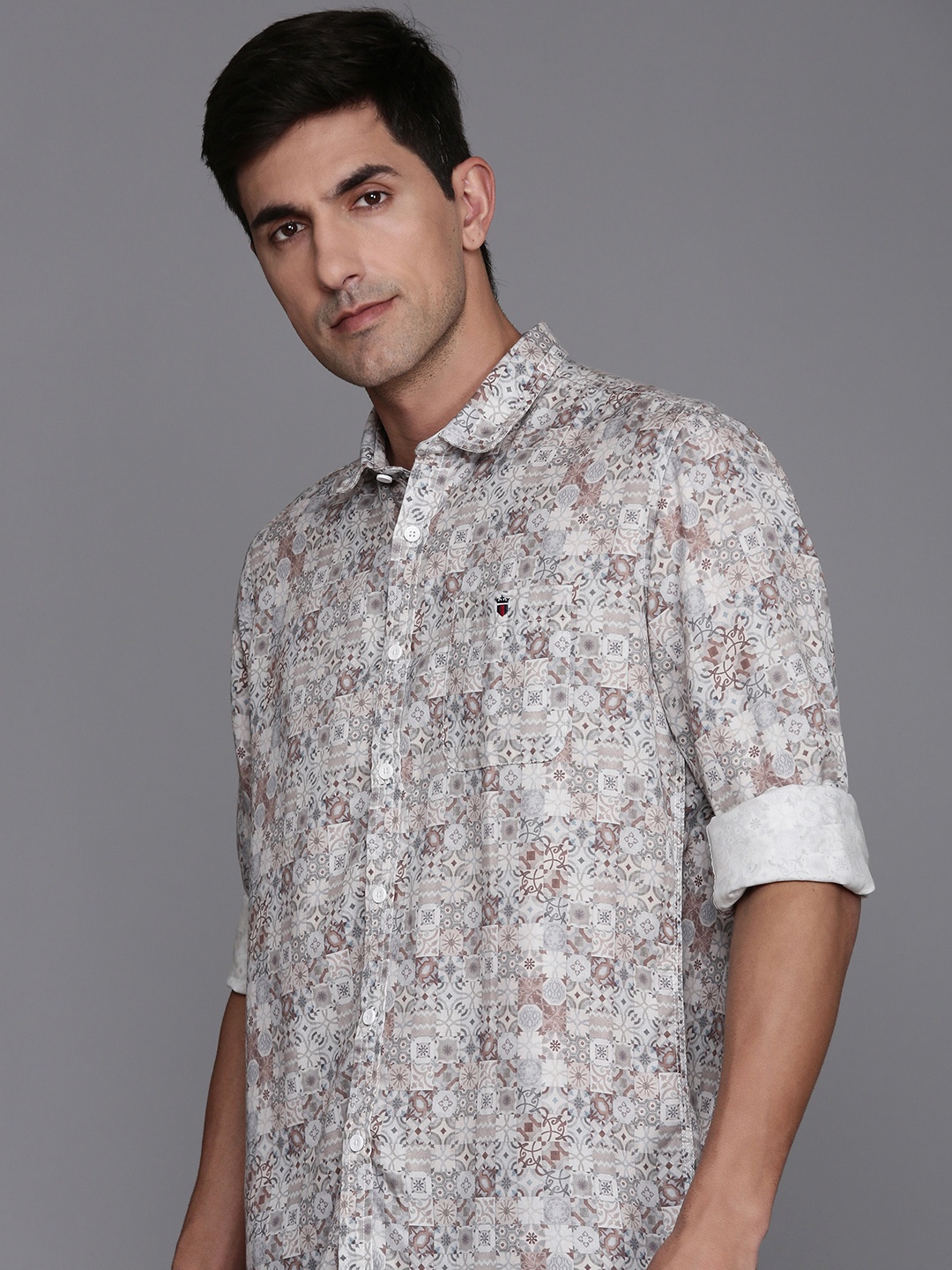 

Louis Philippe Jeans Slim Fit Ethnic Printed Casual Shirt, Grey