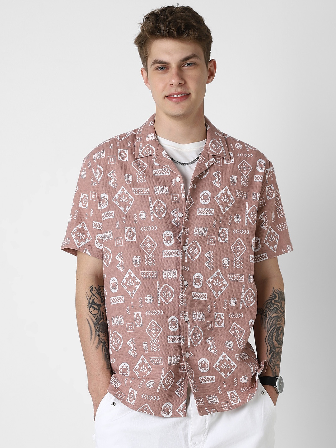 

VASTRADO Men Classic Opaque Printed Casual Shirt, Mauve