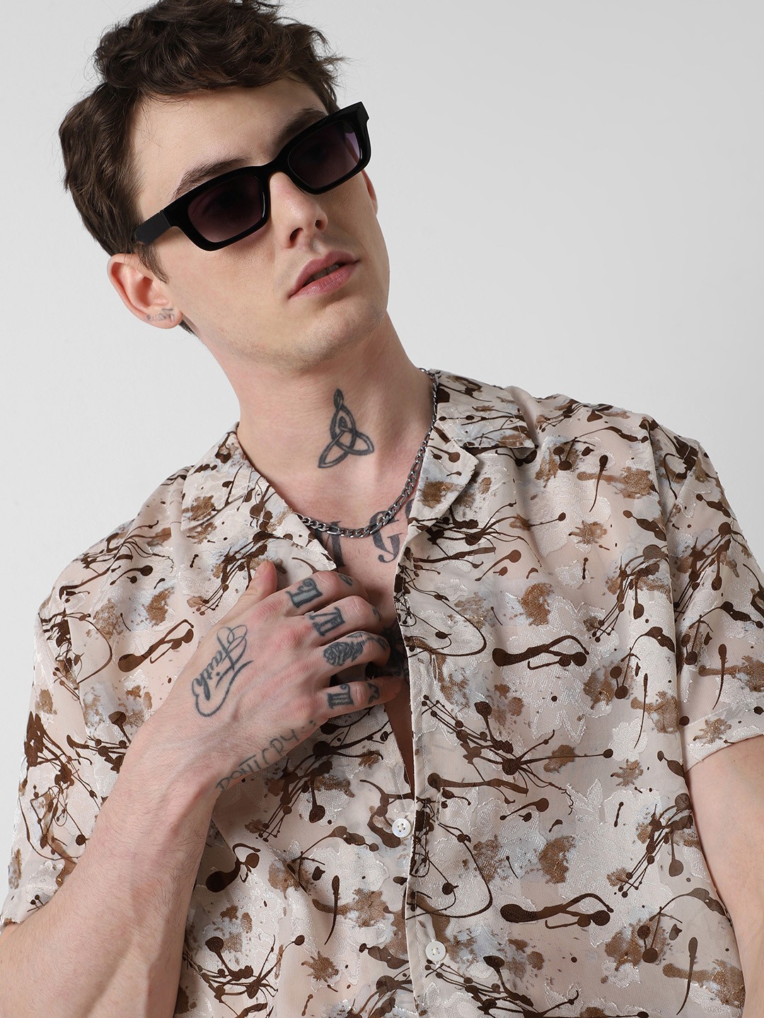 

VASTRADO Men Classic Floral Opaque Printed Casual Shirt, Brown