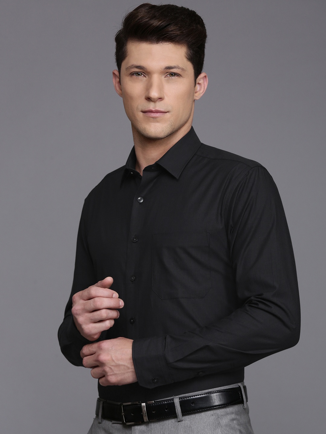 

Louis Philippe Slim Fit Opaque Pure Cotton Formal Shirt, Black