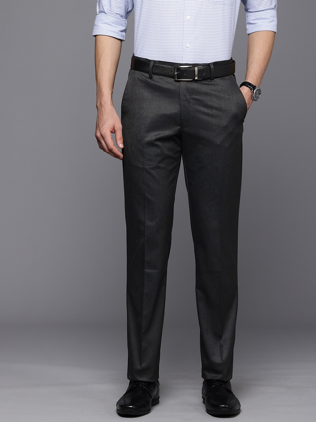 

Louis Philippe Men Slim Fit Formal Trousers, Charcoal