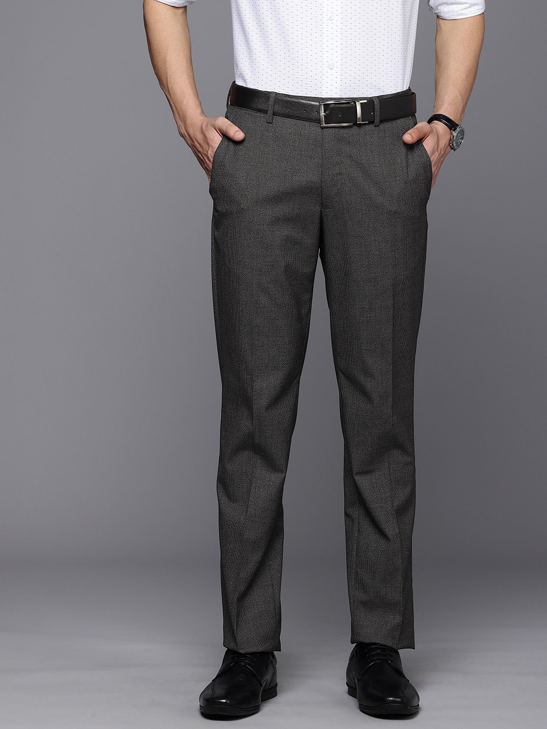 

Louis Philippe Men Textured Slim Fit Formal Trousers, Grey