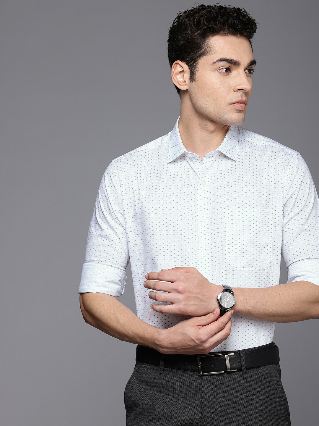 

Louis Philippe Pure Cotton Slim Fit Geometric Printed Formal Shirt, White