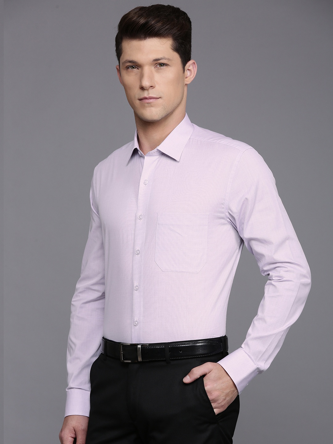 

Louis Philippe Men Slim Fit Opaque Pure Cotton Formal Shirt, Lavender