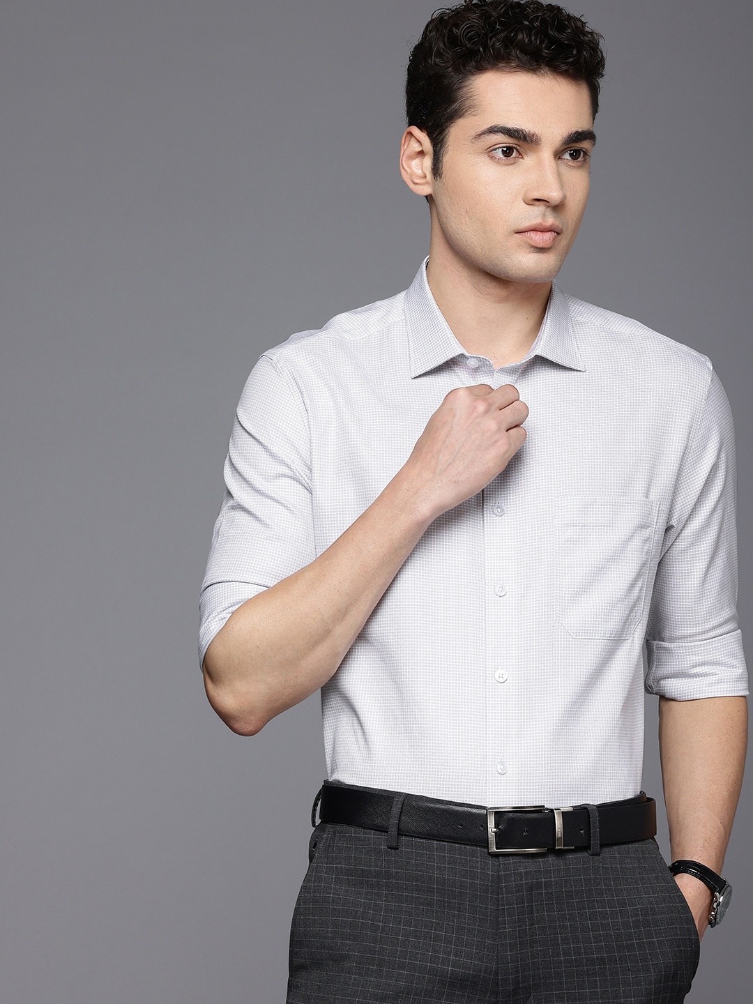 

Louis Philippe Pure Cotton Slim Fit Checked Formal Shirt, Grey