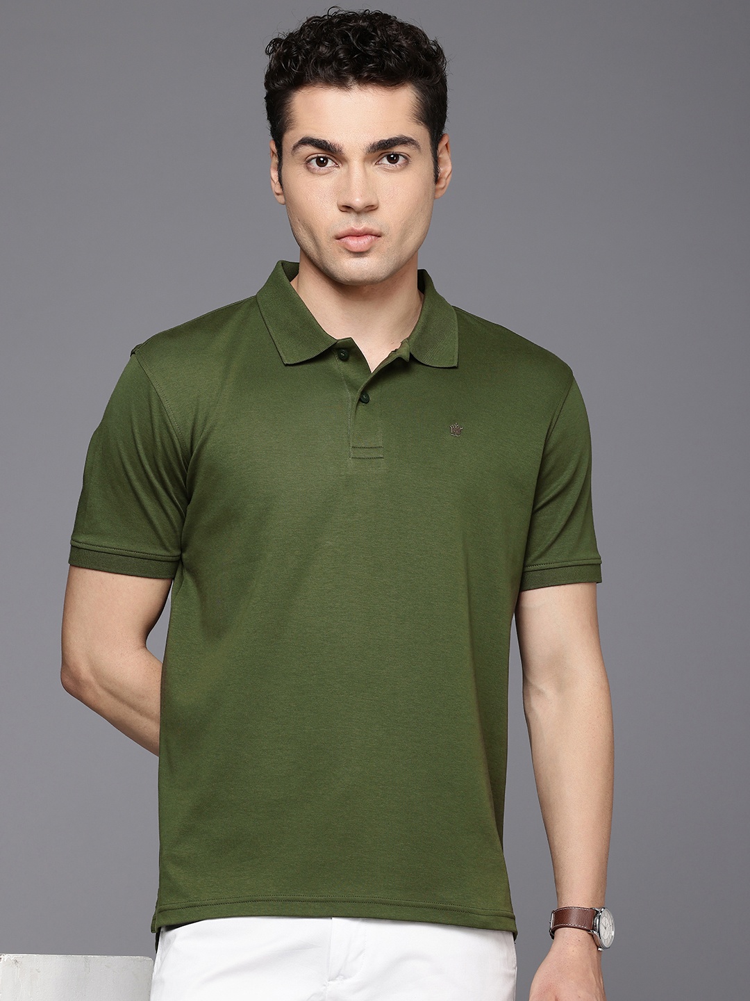 

Louis Philippe Polo Collar Pure Cotton T-shirt, Olive