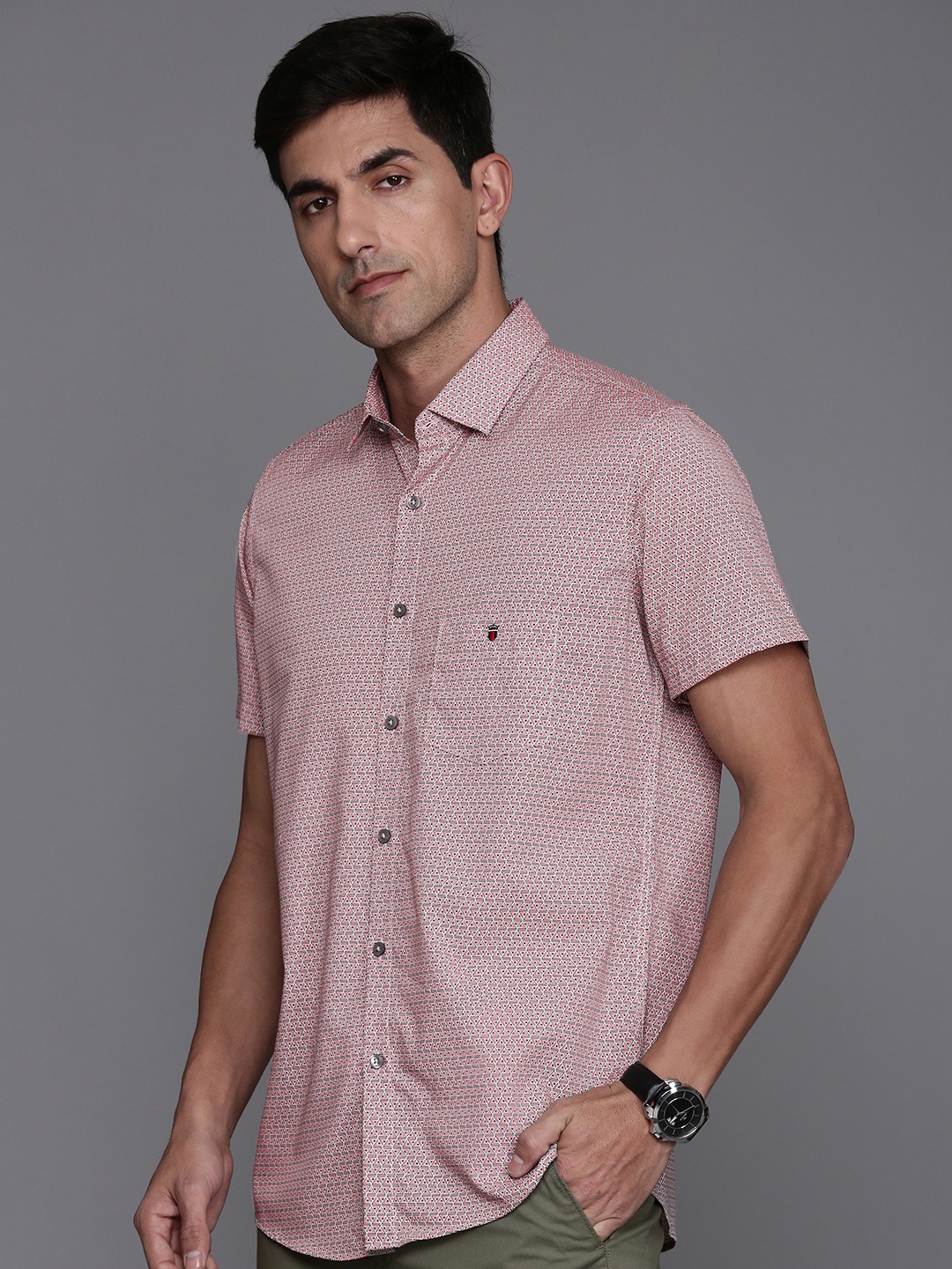 

Louis Philippe Sport Slim Fit Opaque Printed Casual Shirt, Peach