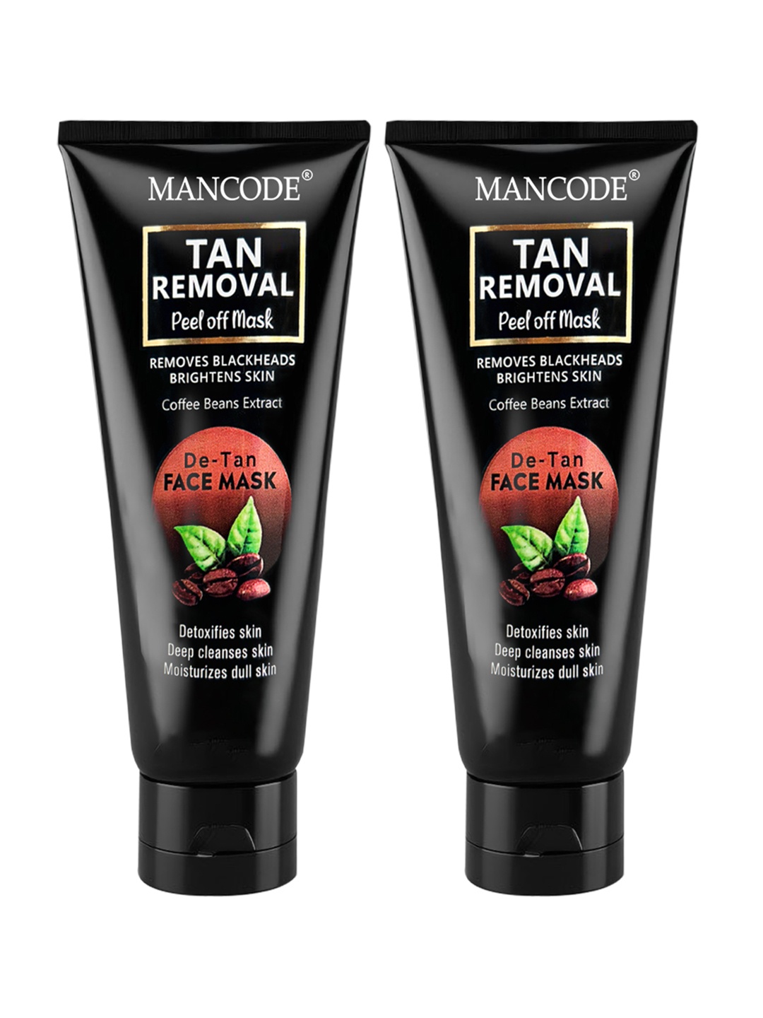 

MANCODE Set Of 2 Tan Removal Peel Off Mask With Coffee Extract- 100ml Each, Black