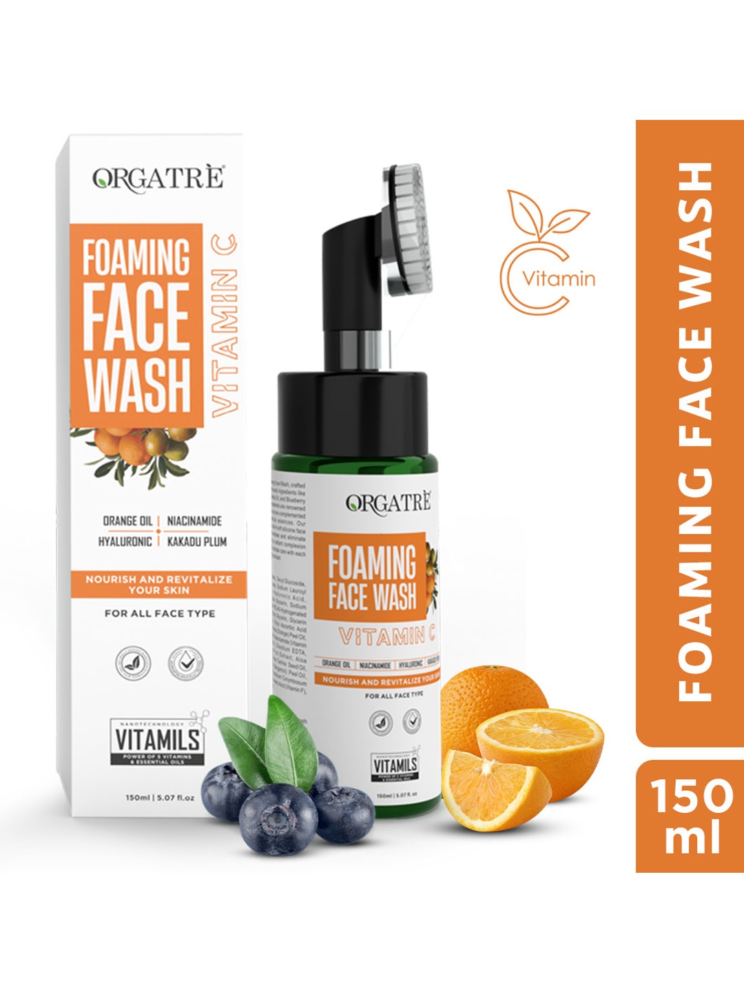 

Orgatre Vitamin C Foaming Face Wash For Skin Enlightenment & Insane Glow -100ml, White