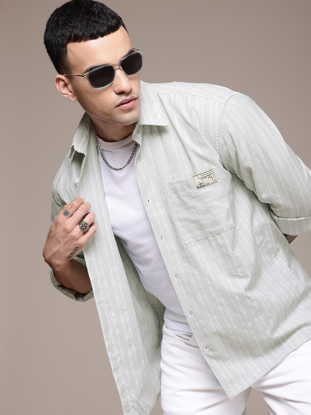 

Roadster Men Relaxed Striped Cotton Linen Casual Shirt, Grey