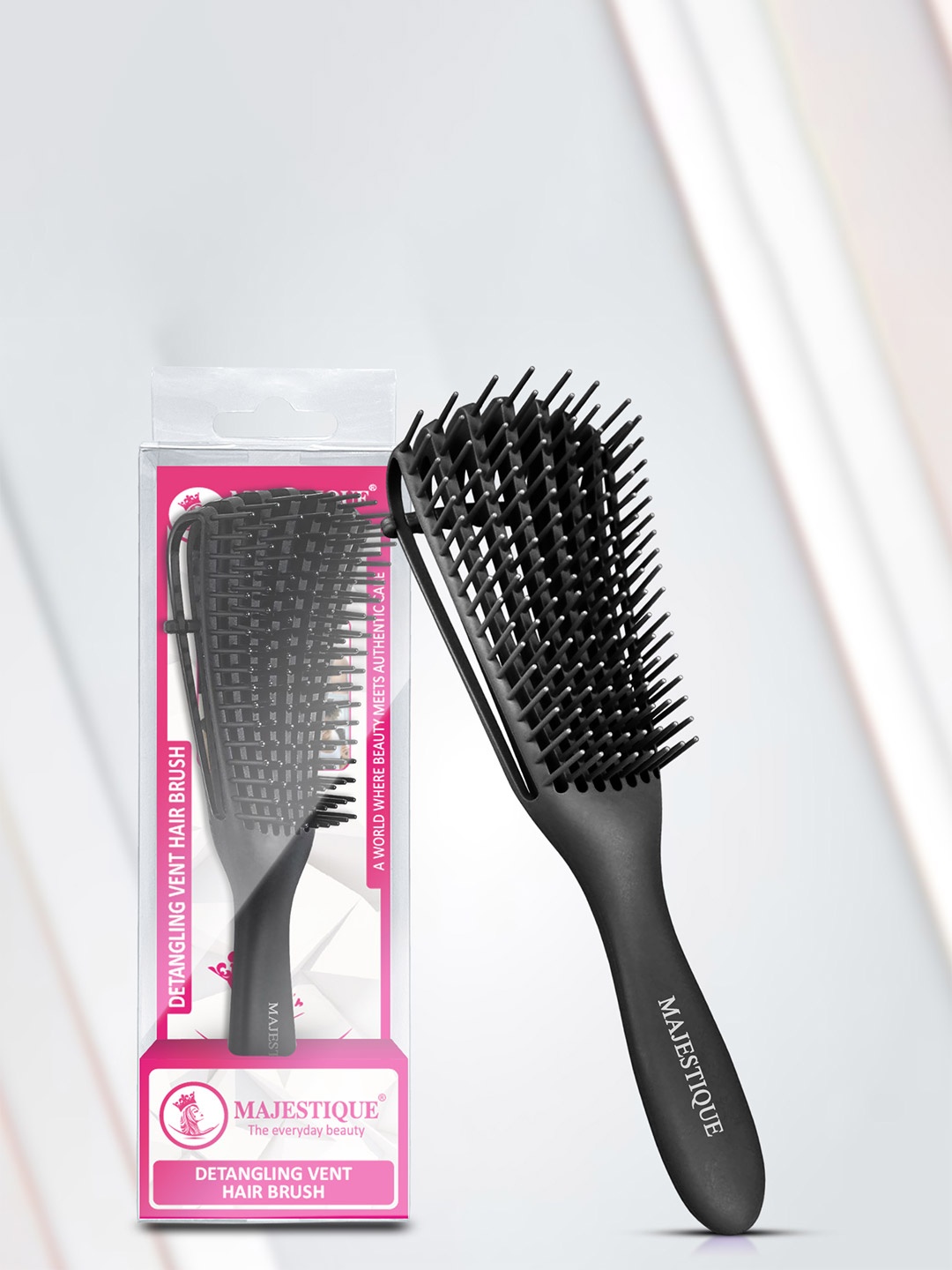 

MAJESTIQUE Curl-Defining Professional Detangling Vented Hair Brush With Detachable Bracket, Black