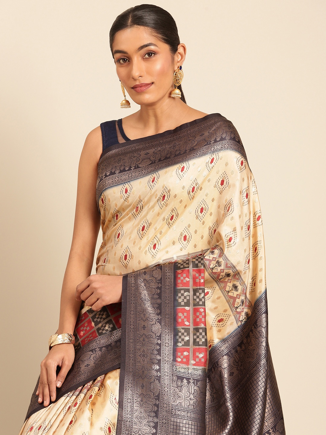 

Sangam Prints Woven Work Traditional Silk Saree, Cream