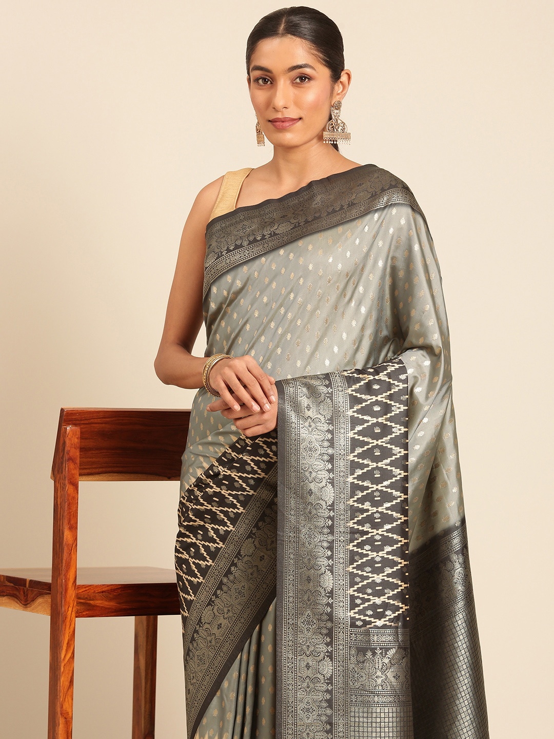 

Sangam Prints Woven Work Traditional Silk Saree, Grey