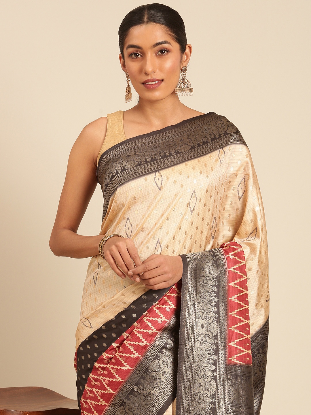 

Sangam Prints Woven Work Traditional Silk Saree, Cream
