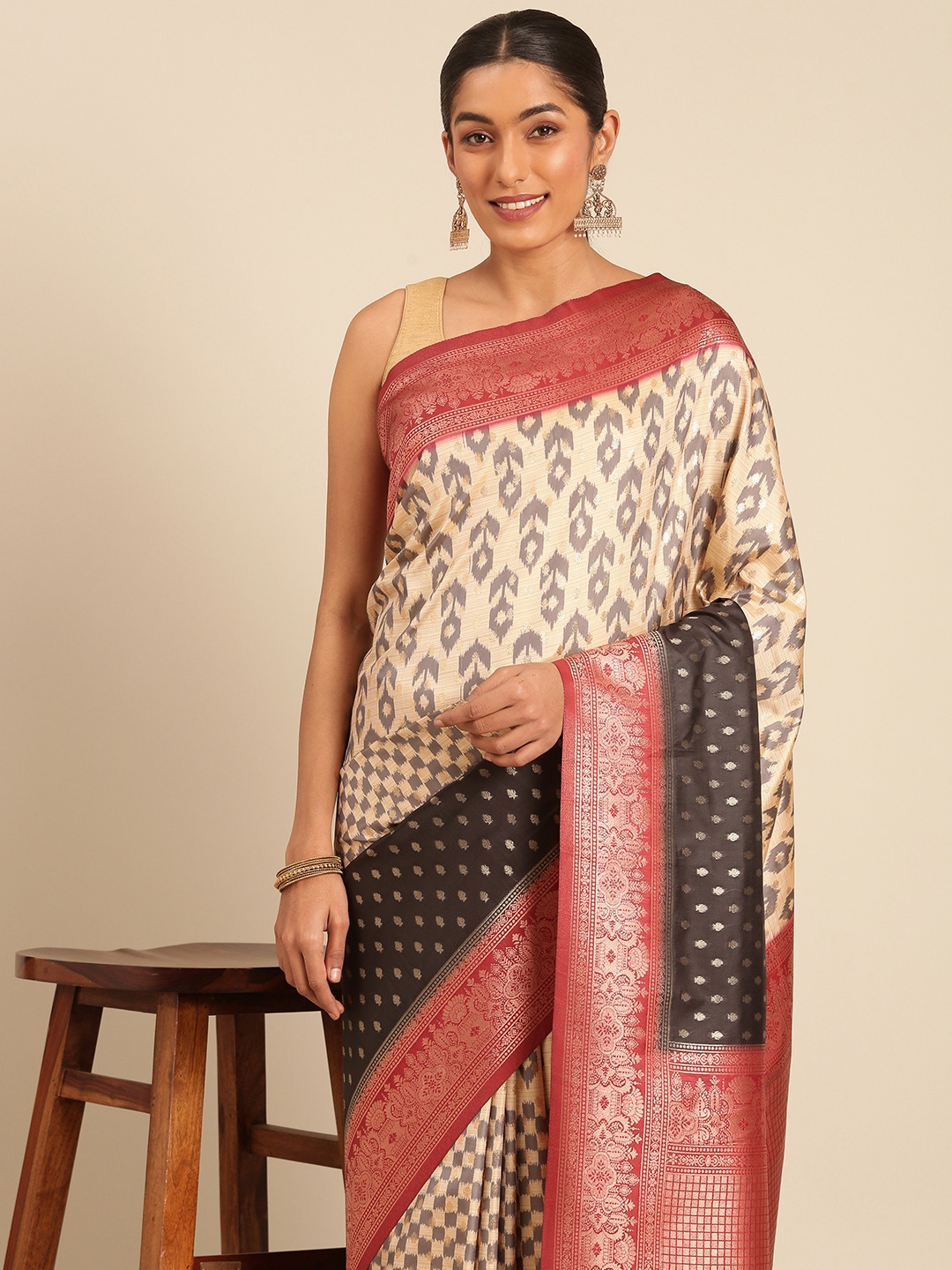 

Sangam Prints Woven Work Traditional Silk Saree, Cream