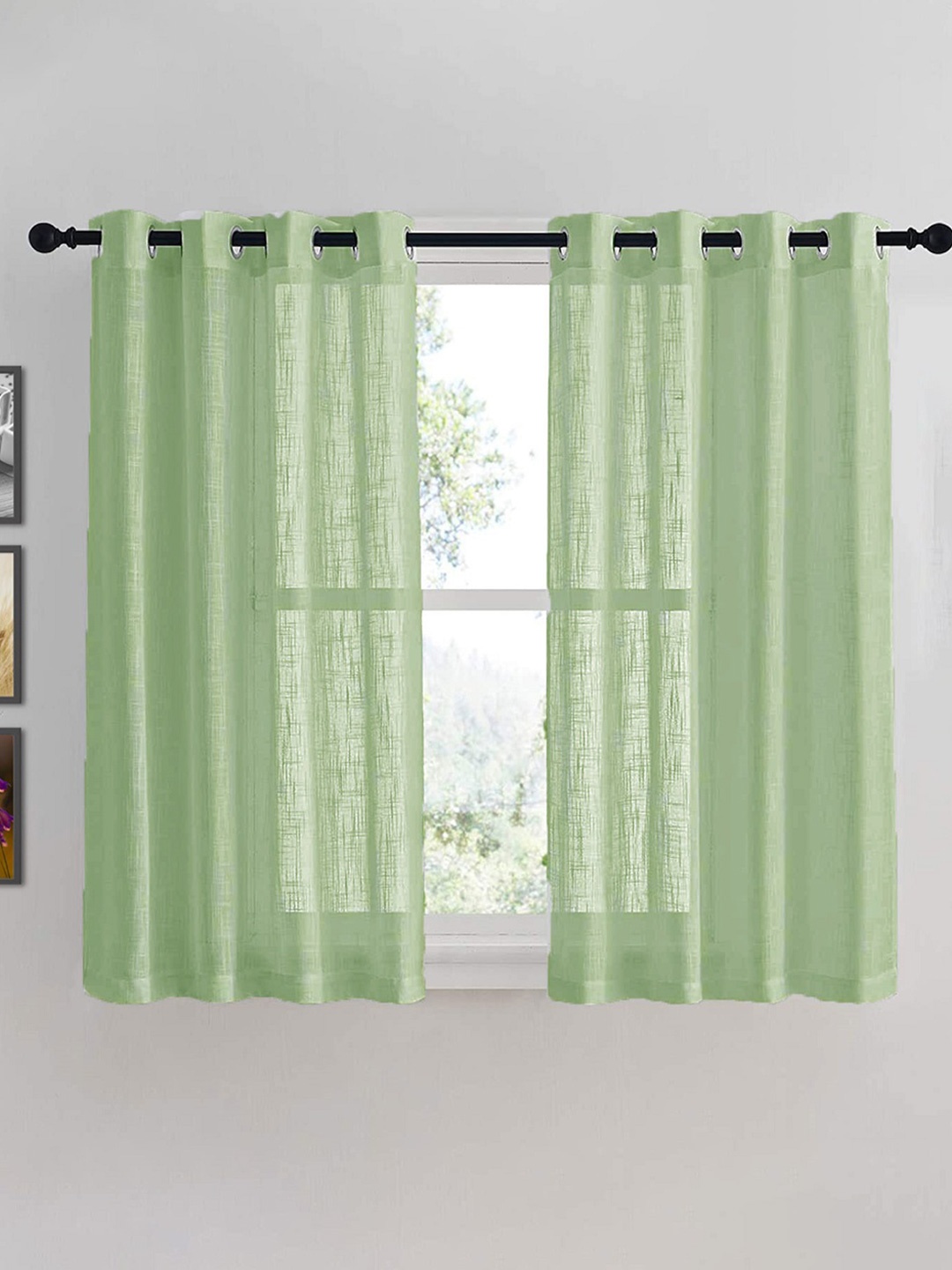 

HOMEMONDE Mint Green 2 Pieces Cotton Sheer Window Curtain
