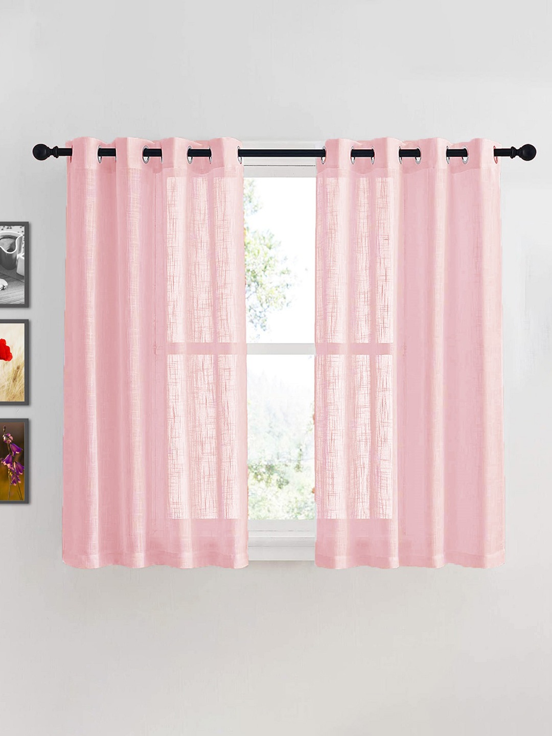 

HOMEMONDE Pink 2 Pieces Cotton Sheer Window Curtain