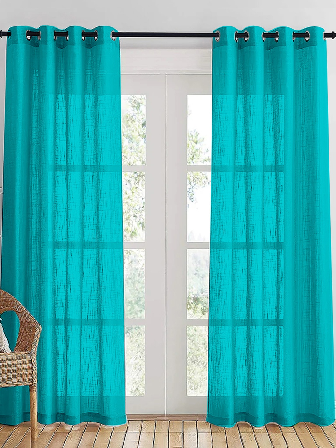 

HOMEMONDE Blue 2 Pieces Cotton Sheer Long Door Curtain